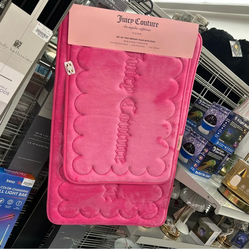Juicy Couture Fuchsia Pink Embossed Print Memory Foam Bath Mat Set of 2